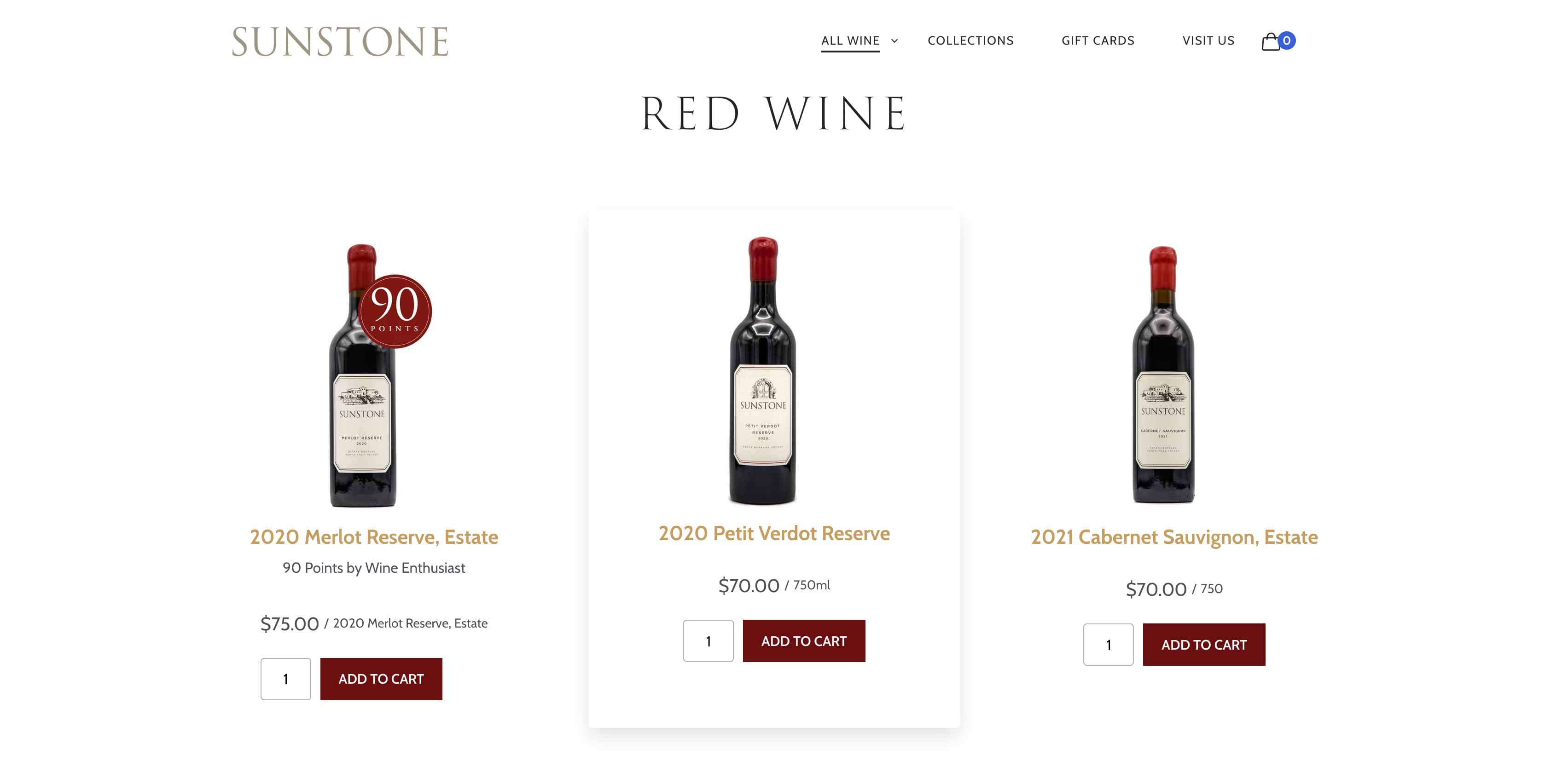 Sunstone California storefront: shop pages, product photography, and club signup