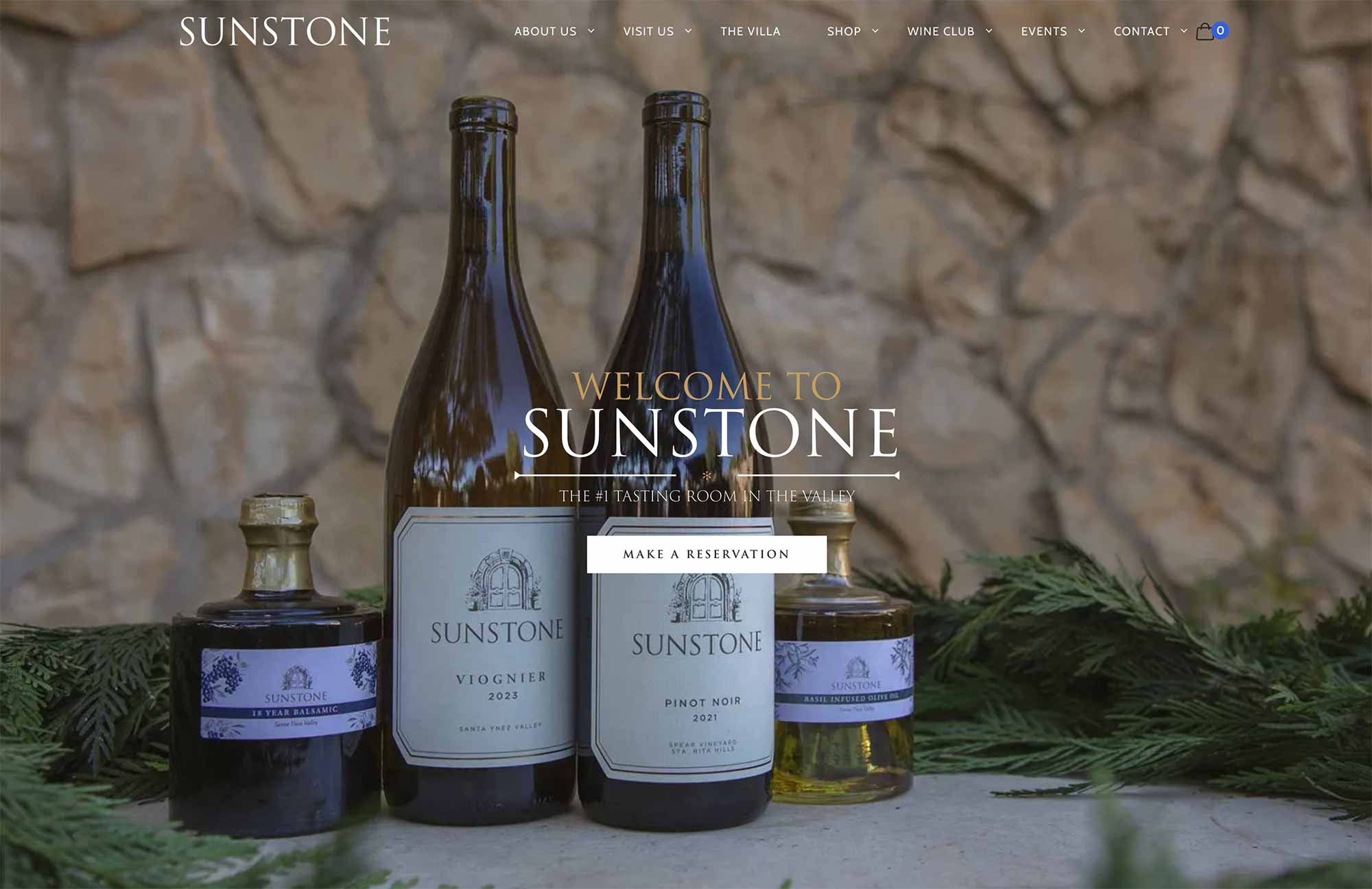 Sunstone California homepage with estate photography and navigation