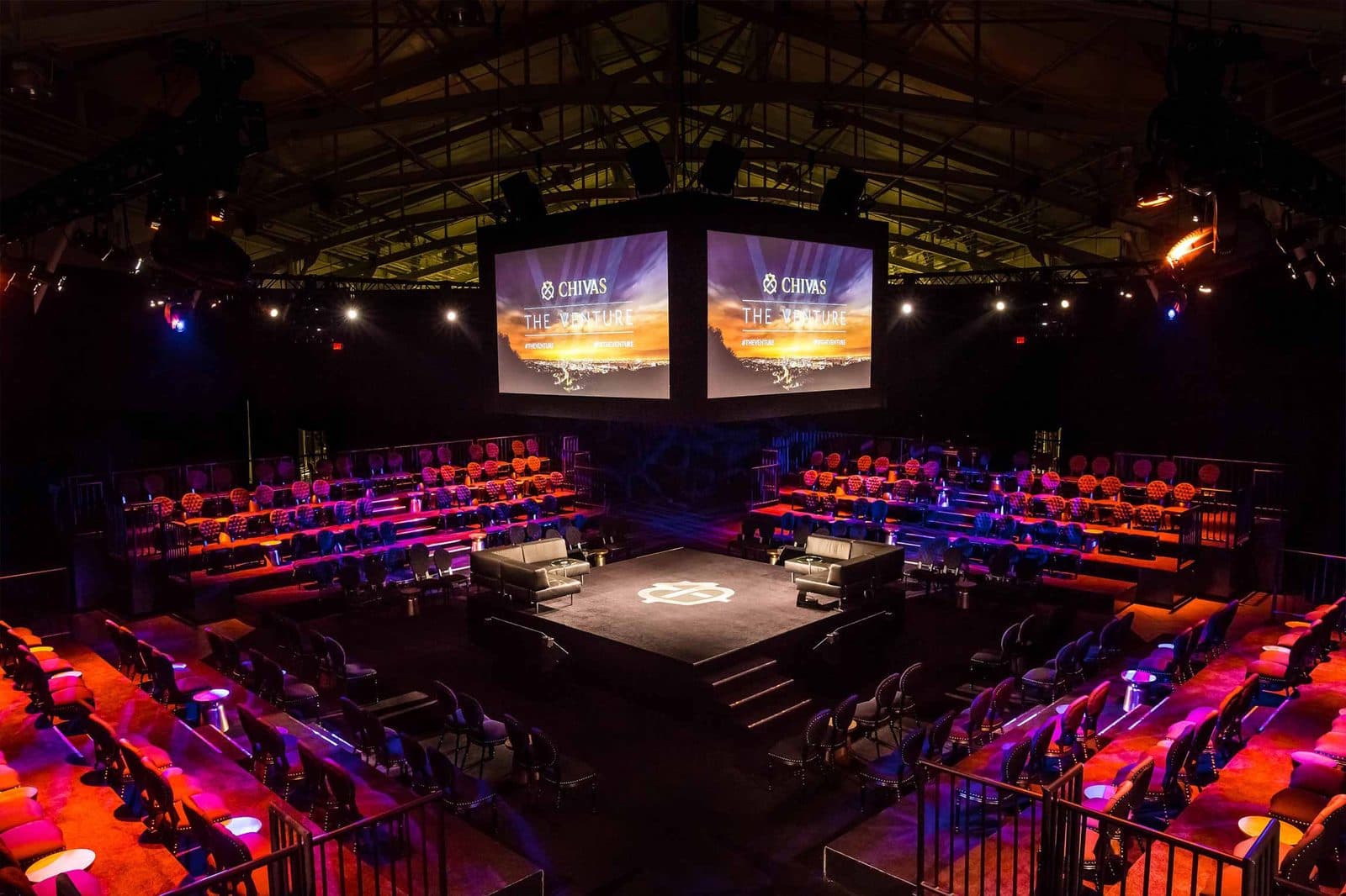 Chivas The Venture stage with screens and audience seating