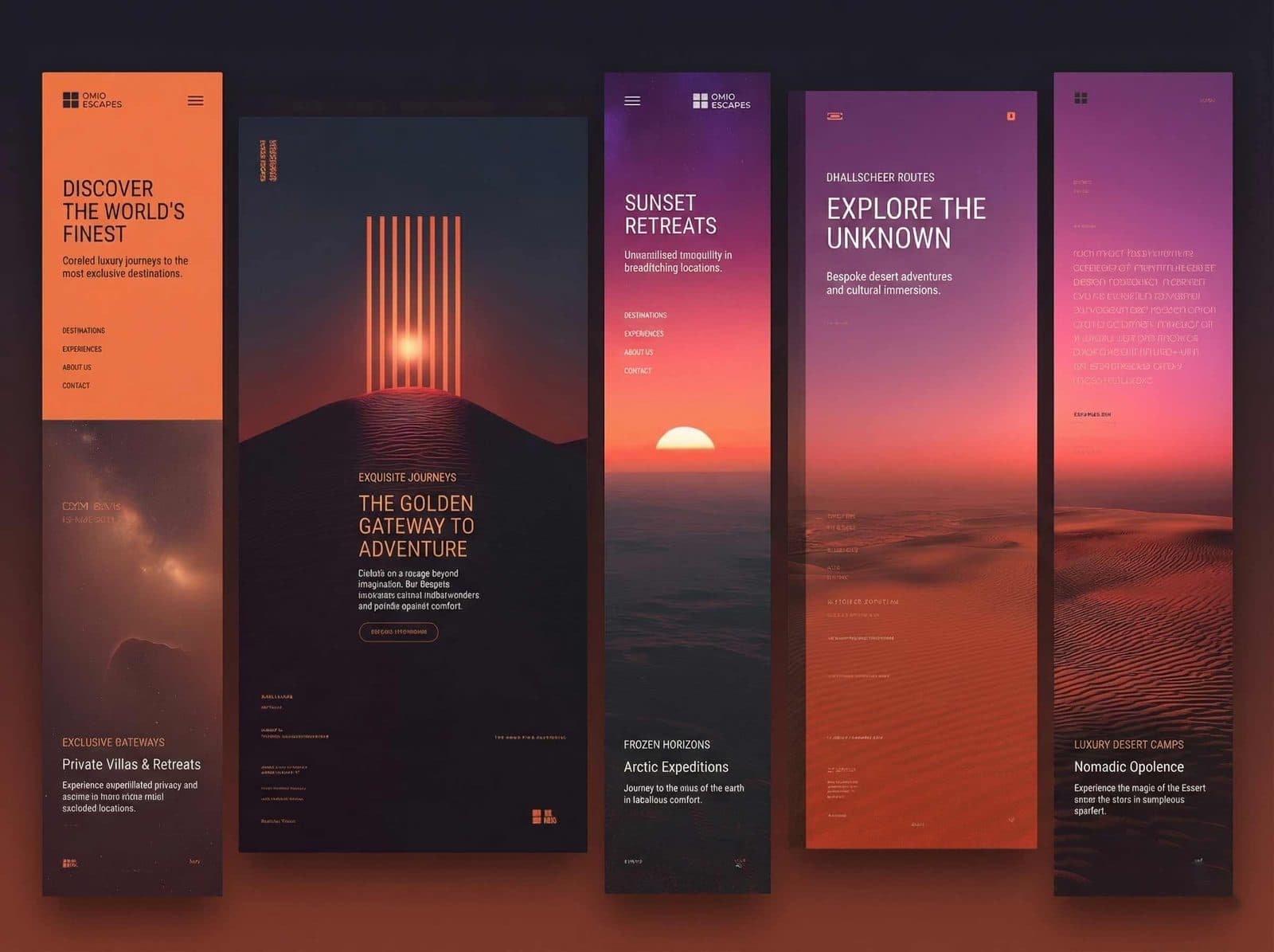 Set of vertical display ads for luxury travel with sunset imagery