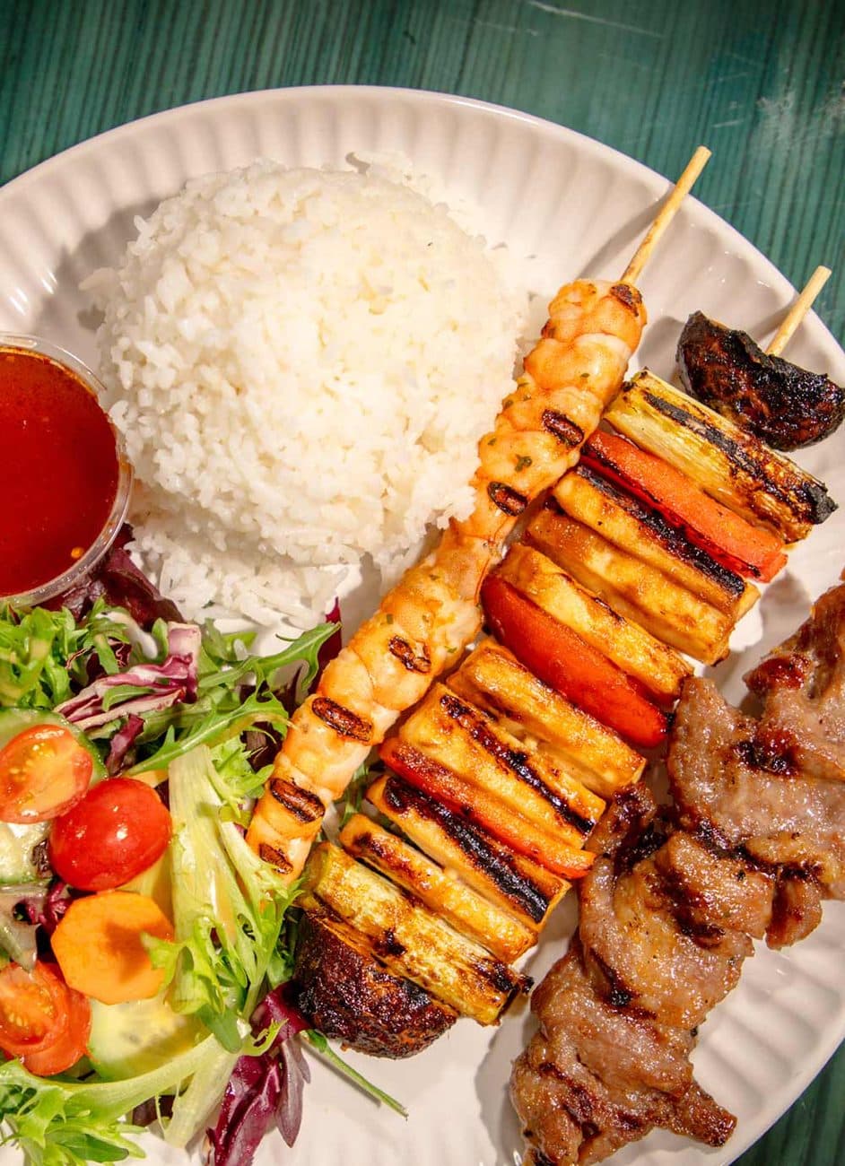 Grilled skewers plate from a Public Market vendor