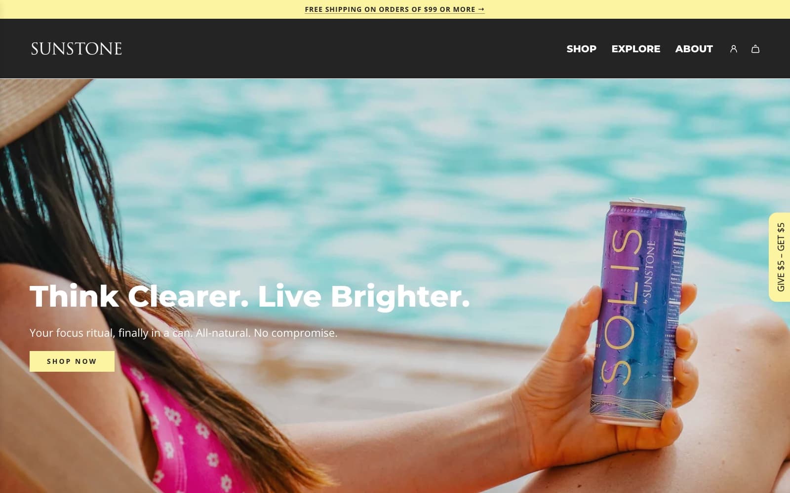 Sunstone California homepage featuring the SOLIS sparkling beverage