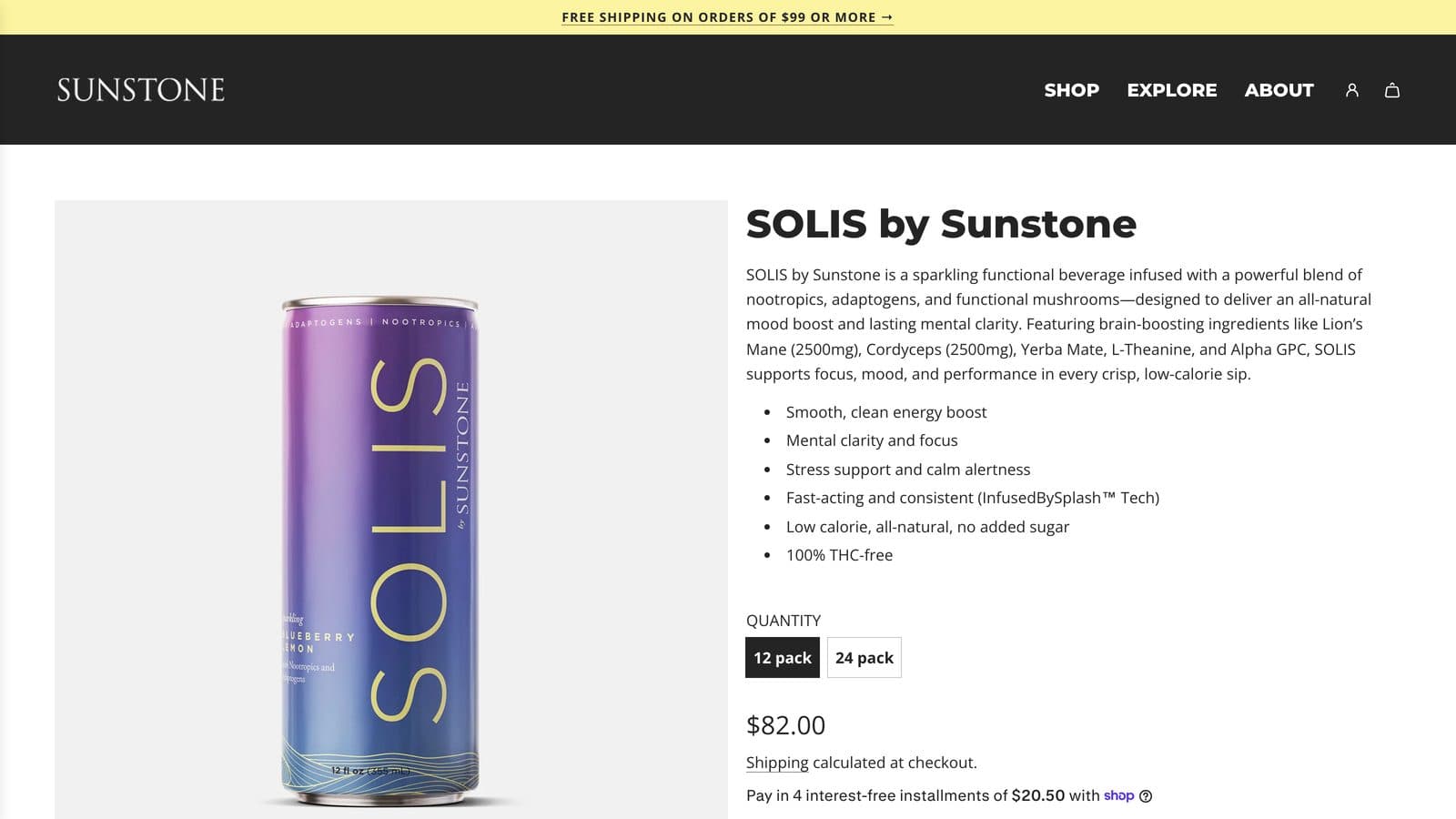 SOLIS page on the Sunstone Shopify store