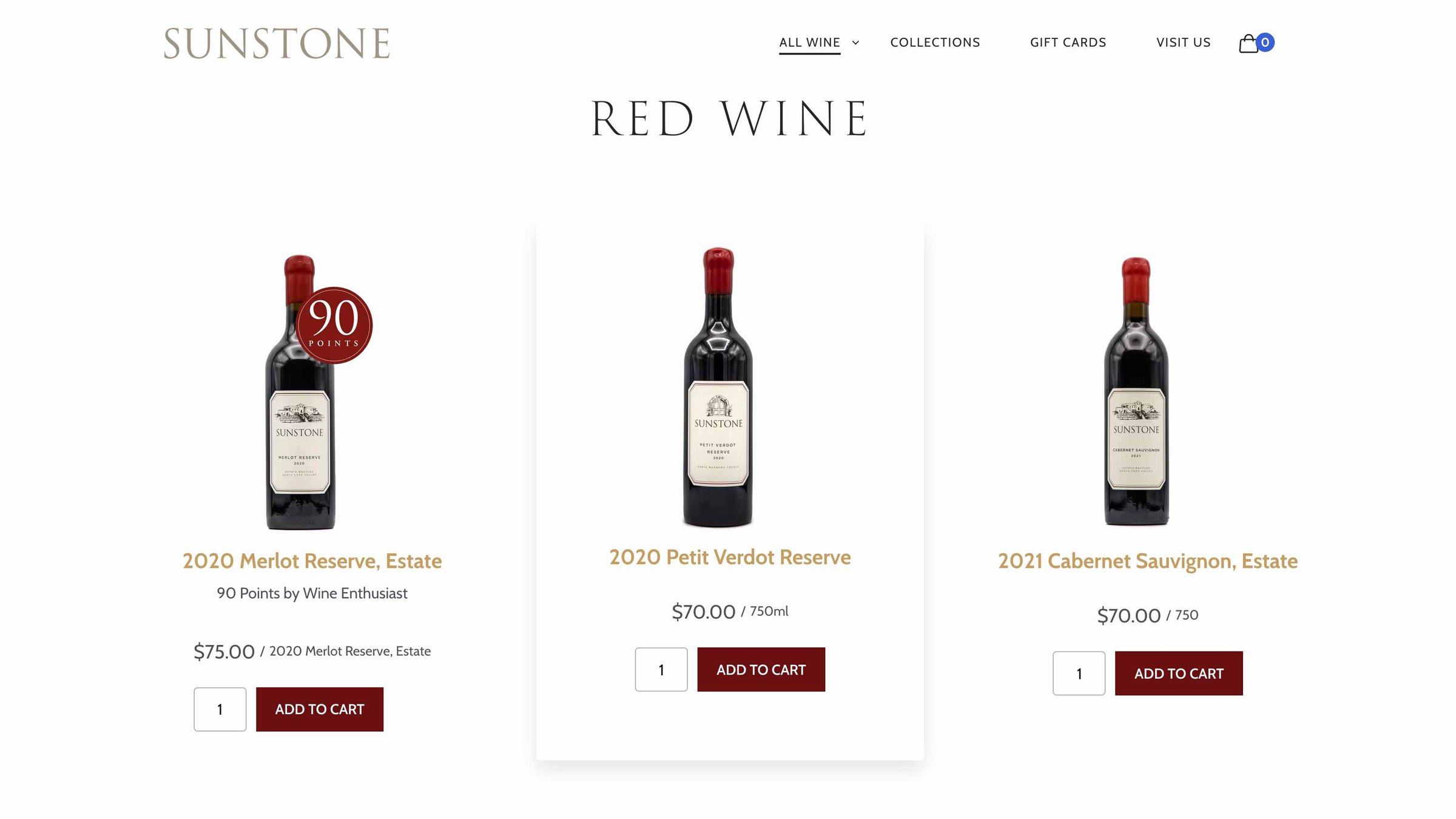 Sunstone winery ecommerce and direct-to-consumer design work