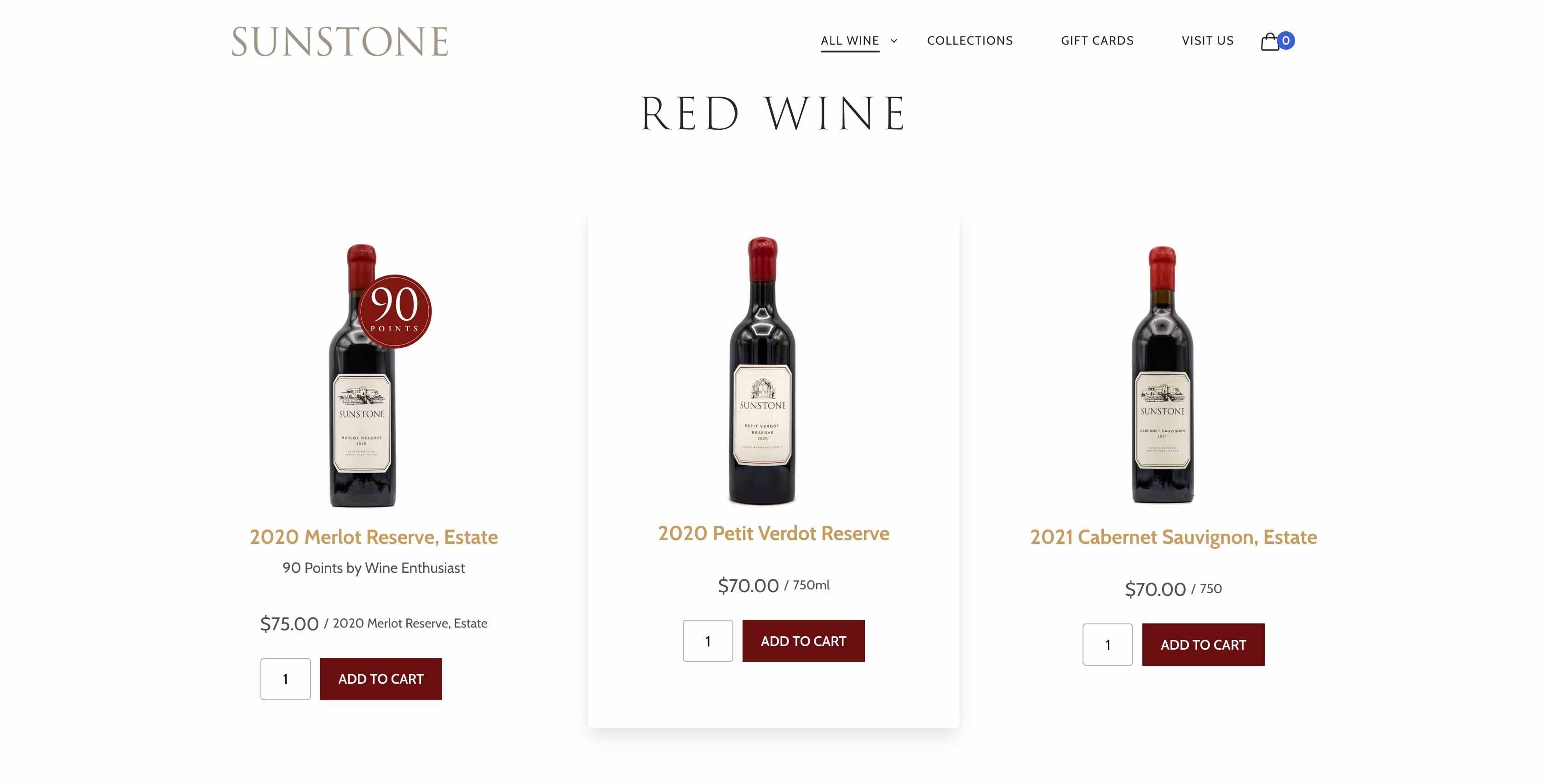 Sunstone winery ecommerce and direct-to-consumer design work